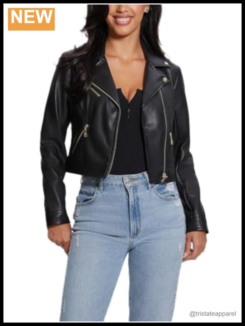 Faux Leather Moto Jacket with Zippers and Snaps